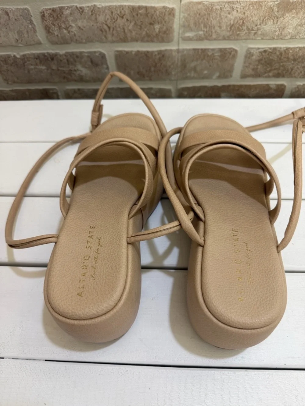 Altar’d State Women’s Nude Platform Ankle Wrap Sandals Size 6 Graduation Summer